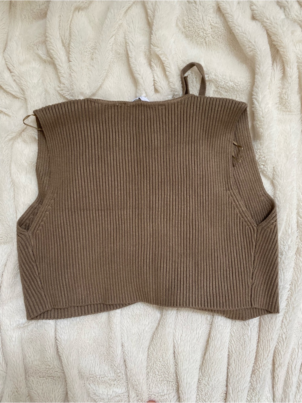 Zara ribbed deep v-neck wrap top brown Sz S - Picture 2 of 3